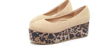   Leopard Women Platform Wedge Faux Suede Round Toe Shoes Pumps US