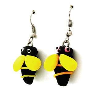   Black and Yellow Acrylic Bumble Bee Dangle Fashion Earrings Jewelry