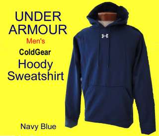 Mens UNDER ARMOUR Pullover COLDGEAR Fleece HOODY Navy Blue Sweatshirt 