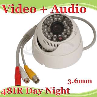 CMOS 48IR CCTV Security Video Audio Dome Color Camera White 3.6mm 