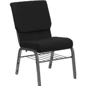 Flash Furniture Black Stacking Church Chair w/Book Basket Silver Vein 