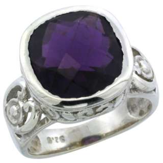 Sterling Silver Bali Inspired Square Filigree Ring w/ 11mm Cushion Cut 