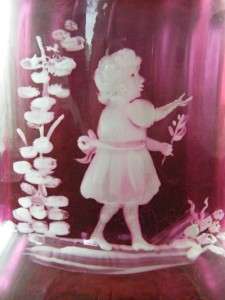 SILVER PLATE CRANBERRY GLASS MARY GREGORY BISCUIT JAR  