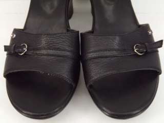 Womens shoes black leather Tommy Hilfiger 7 M wedge sandal  