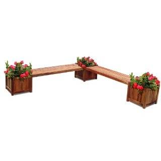  V295 Outdoor Wood Double Bench and Flower Box Combo, Natural Wood 