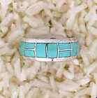   American Zuni Sterling Silver Turquoise Inlaid Wedding Band Ring