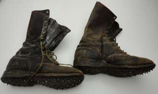 Old Leather Mens Logging Boots Spike Bottom Logger Calks  