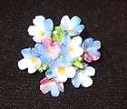 Vintage 1950s Bone China Multi Blue Nosegay Flowers England Brooch 