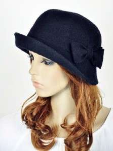   100% Wool Fashion Lady Womens Dress Hat Beanie 2 Way Use Black  