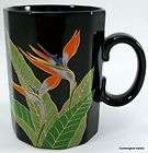 Otagiri Japan Bird of Paradise Flower Black Mug Used Excellent Orange 
