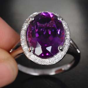   Purple AMETHYST PAVE DIAMOND 14K WHITE GOLD Halo Wedding RING  