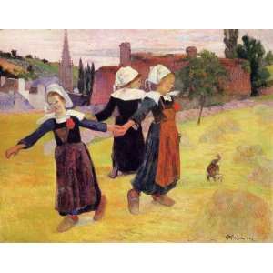  Oil Painting Breton Girls Dancing Around in the Haystacks 