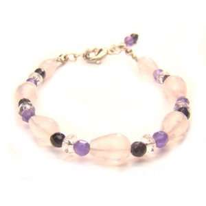 BA7570F Natural Rose Quartz Briolette Shape with Onyx Amethyst and 