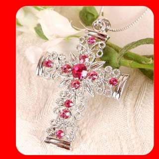 Cross pendant necklace Swarovski Pink Crystal G28  