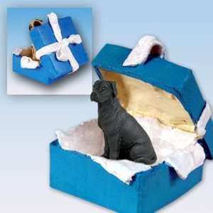   Blue Gift Box Dog Ornament   Uncropped Ears   Black