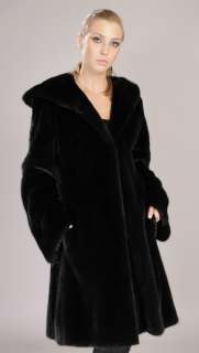   Black Blackglama natural letout knee length hooded Mink Fur coat parka