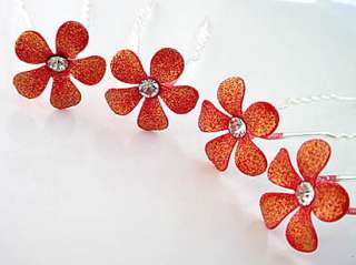 Sparking Red Bridal Flower Crystal Hair Pin ~Set of 4 ~  