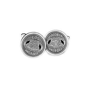 Handmade sterling silver Los Angeles transit token cufflinks with 