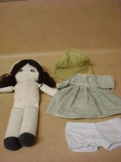 Handmade Rag Doll With Dark Brown Yarn Hair 13 Pretty  