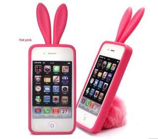 HOT PINK Lovely Rabbit Bunny Ears Tail Silicone Case Iphone 4