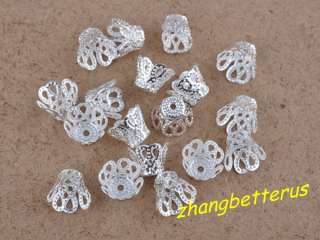 160 Pcs silver plated little flower beads caps charms jewelry findings 