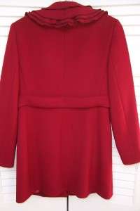 Elie Tahari Wool Red Drew Coat Ruffled Collar Sz S/P M $648 Hidden 