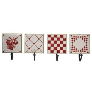  Set of 4 Wall Hooks Red Checkerboards