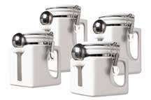   OGGI Handles Set 4 White Kitchen Ceramic Canisters 764271533611  