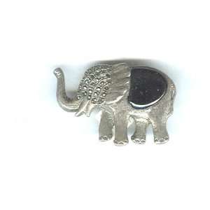  Sterling Silver Marcasite & Black Onyx Elephant Pin 