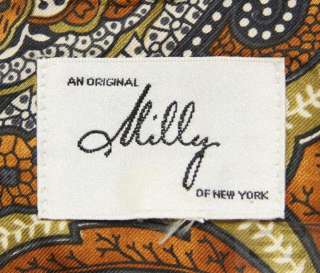 Milly Brown & Navy Blue Paisley Print Silk Cap Sleeve Dress  