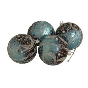  Pack of 4 Blue and Black Gradient Glass Ball Christmas 