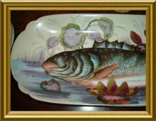 ANTIQUE LIMOGES Oscar Gutherz Porcelain Fish Set RARE  