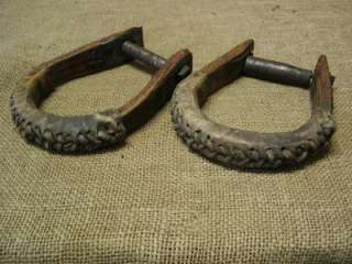 Vintage Leather Brass Wood Stirrups Antique Horse Bits  