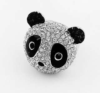 Fashion Crystal Rhinestone Enamel Panda Bear Finger Ring Women Jewelry 
