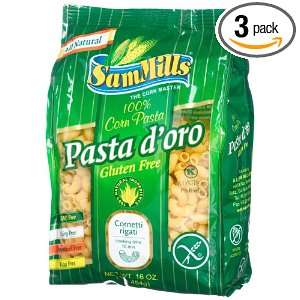 Sam Mills Pasta dOro, Cornetti Rigati, Gluten Free, 16 Ounce Bags 