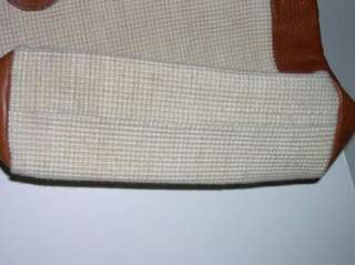Brown Leather Cream Woven Material Tote Handbag ITALY  
