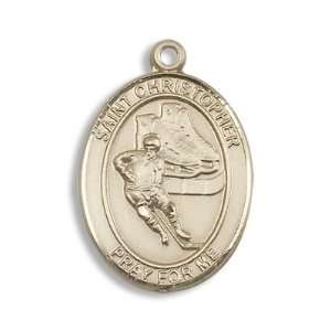  St. Christopher Hockey Large 14kt Gold Medal Jewelry