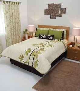 Olive Green Beige Leaves Comforter Bedding Set King 9PC  