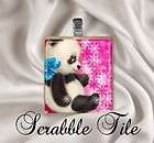 Scrabble Tile Pendant Coloful Panda Bear with Pink BKGD