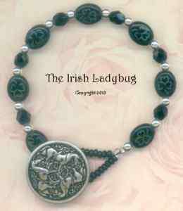 IRISH ~ CELTIC Epona Knot HORSE ~ Button BRACELET Black/Green  