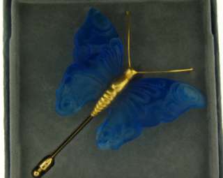   Daum Crystal Blue Pate de Verre Butterfly Brooch New in Box  