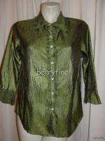   CORNELL Green Crinkle Beaded Embellished 3/4 Sleeve Blouse Top Sz S