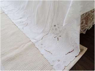 Hand Rose Embroidery Hemstitch Cotton Bed Sheet + Pillowcase L  