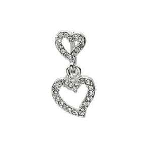 Reverse Two Heart Clear CZ Gem Belly Ring Navel (w545)  