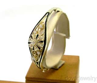 Antique Diamond Gold Black Enamel Bangle Large Bracelet NR  