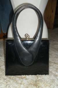   1950s Bags by Francois of California Black Patent Handbag  