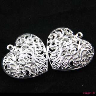 15Pcs Silver Plated Big Hollow Heart Charms Pendants Findings 38x40mm 