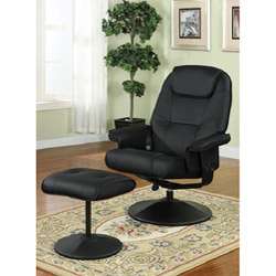 Black Leather 2 piece Massage Recliner Chair and Ottoman Set 