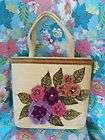 Vintage JR Florida Yellow Woven Handbag with Velvet Flowers Snap Top