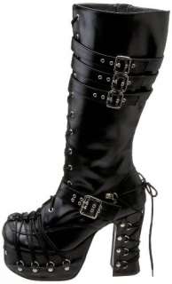 BLACK GOTHIC STEAMPUNK CORSETED D RING LACE UP PLATFORM PUNK KNEE 
